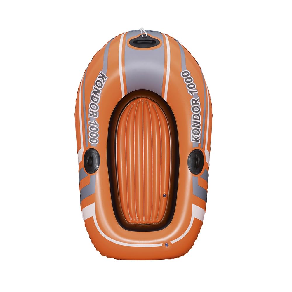 Bestway Unisex's 61" X 37"/1.55m X 93cm Kondor 1000 Inflatable Boat Raft, Rubber Dinghy, Orange,61099