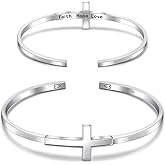 Cross Bracelet for Women Sterling Silver Faith Hope Love Engraved Open Bracelet Religious Adjustable Jewelry Mothers Day Birthday for Women Gifts