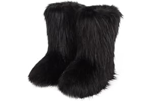 ZOSCGJMY Faux Fur Boots for Women Fuzzy Fluffy Furry Round Toe Suede Winter Snow Boots Flat Shoes