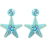 Handmade Boho Beaded Drop Earrings Turtle Starfish Conch Shell Seed Dangle Earrings for Women Bohemian Summer Beach Jewelry