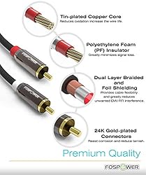 FosPower 2 RCA M/M Stereo Audio Cable [24K Gold