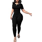 PINSV 2 Piece Sets for Women Summer Casual Jogger Workout Outfits Fitted Crew Neck T-shirt High Waist Legging Sets