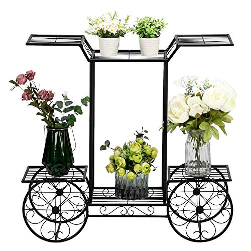 Artisasset Paint Car Shape 6 Tiers Plant Stand Cart Black-Perfect for Home, Garden, Patio