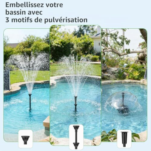 POPOSOAP 120W Solar Pond Pump, Solar Fountain with Adjustable Flow Rate 6000L/H, DC Water Pump, Dual Solar Panel, 3 Nozzles for Garden Ponds, Water Garden