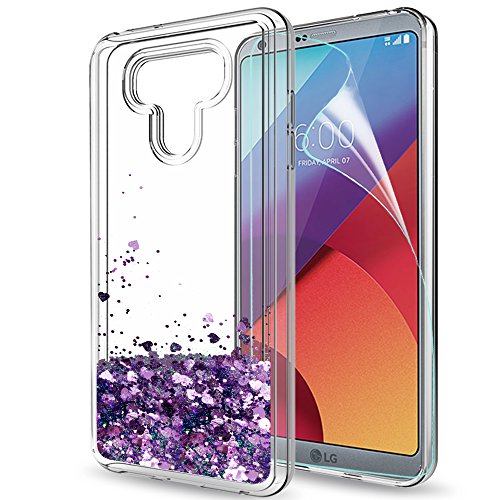 LG G6 Case,LG G6 + Glitter Case with HD Screen Protector for Girls Women,LeYi Bling Shiny Moving Quicksand Liquid Clear TPU Protective Phone Cover Case for LG G6 / LG G6 Plus ZX Purple