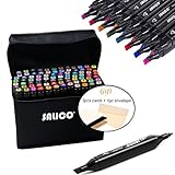 SALICO 1mm / 6mm Dual Tip Brush Graphic Marker Pen Art Sketch Marker Pen Set with Pencil Storage Bag for Artist (40 pcs, Black)