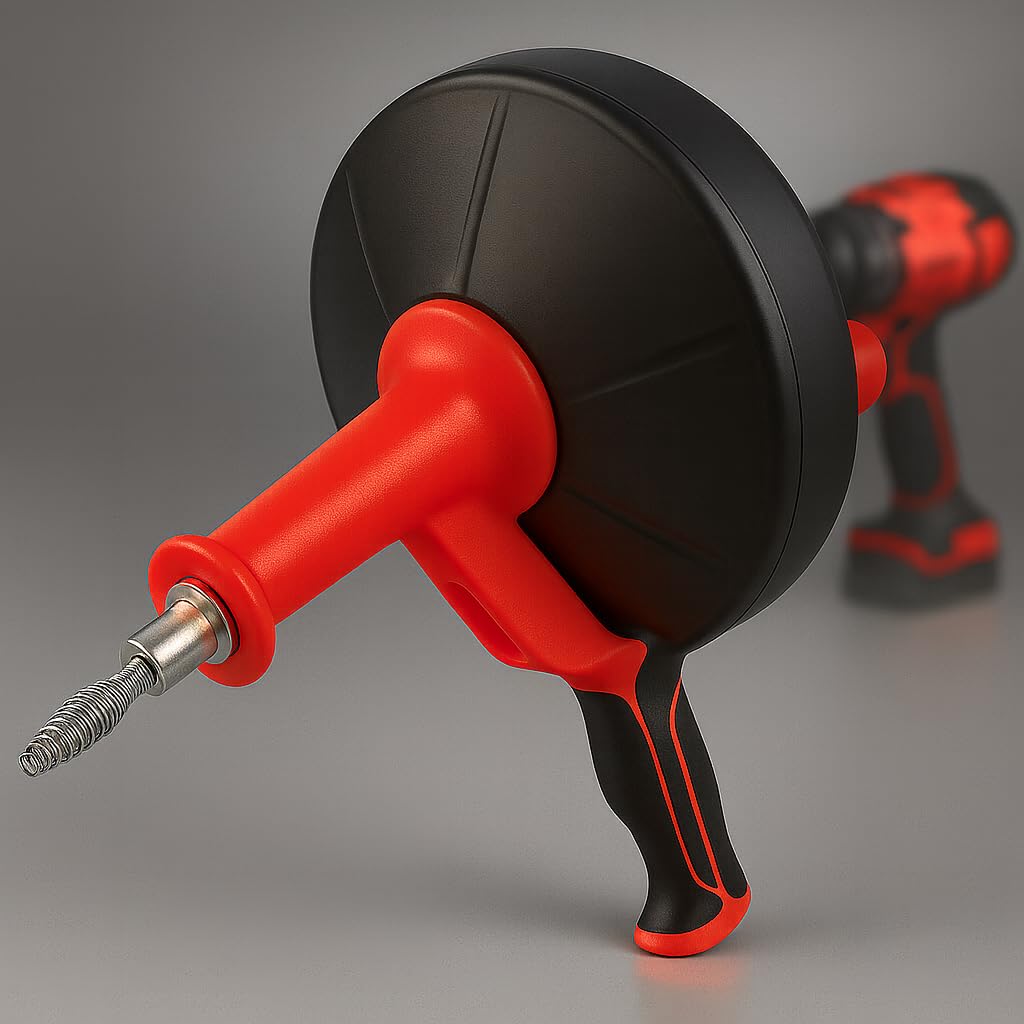 Photo 1 of 50 FT Drain Snake Hair Drain Clog Remover, Manual Or Powered, Plumbing Snake With Drill Adapte,Unclog Sink Drain Tool, Drain Auger for Toilet?Shower?Kitchen?Sink, No Auto Retract Or Feed, Red