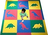 SoftTiles Kids Interlocking Foam Play Mats- Dinosaur Jurassic Theme- Premium Foam Mats for Children's Playrooms and Baby Nursery- 6.5' x 6.5' - Primary Colors SCDPRIMBORD