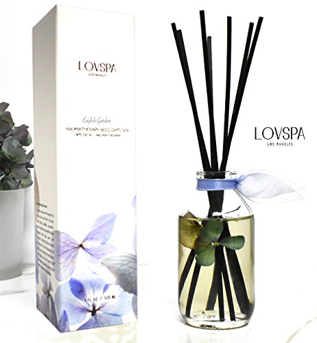 LOVSPA English Garden Floral Reed Diffuser | Real Hydrangea Flowers in The Bottle | Jasmine, Rose, Hyacinth & Lily of The Valley Room Scent | Sophisticated Fragrance Diffuser