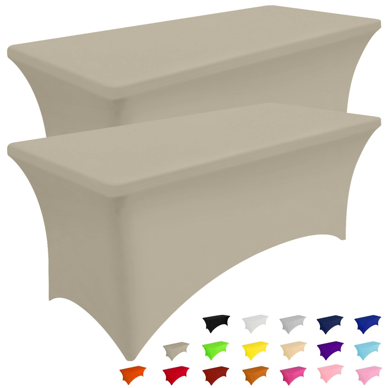 Smiry 2 Pack Spandex Table Cloth 5FT, Elastic Fitted Stretch Tablecloths, Washable and Wrinkle Free Rectangular Patio Table Cover for Outdoor, Wedding, Banquet (Taupe, 60Lx30Wx30H Inch) Image