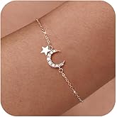 SUYACS 925 Sterling Silver Star Moon Bracelets for Women Dainty 14K Gold Plated CZ Crescent Link Bracelet Lucky Friendship Charm Chain Bangle Jewelry Birthday Gifts for Mom Daughter Friends