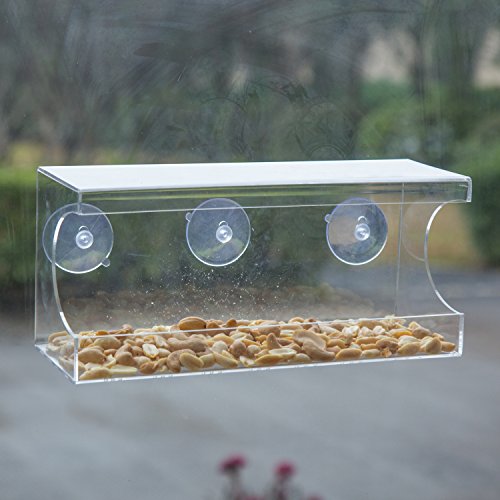 CEDAR HOME Window Bird Feeder Squirrel Proof Outdoor Garden Patio Decorative Water Proof Bungalow Acrylic Pet BirdFeeder