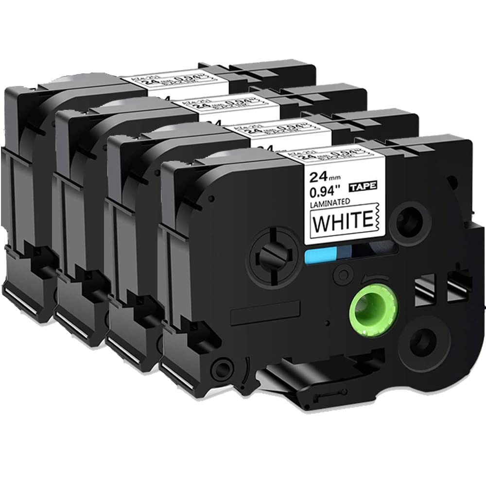 TZe-251 4-Pack Black on White 24mm x 8m Compatible with Brother Equipment Tape for Brother PT-160, PT-E500VP, PT-D600PT, PT-D600VP, PT-P700, PT-P750W, P900W, PT-P950NW, PT-1650