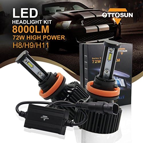 OTTOSUN LED Headlights Bulbs H8/H9/H11 X5 Series PHILIPS CSP LED CHIPS Headlight Conversion kit 72W 8000LM for Car Truck Fog light,HID or Halogen Head light Replacement, Xenon White -1 Year Warranty
