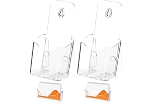 2 pack Acrylic Brochure Holder Plastic Clear Literature Holder with 2 Business Card Holder Countertop Organizer Flyer Card Ma