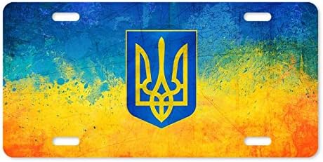 Metal License Plate Cover Ukrainian Flag Aluminum License Plate 12" x 6"