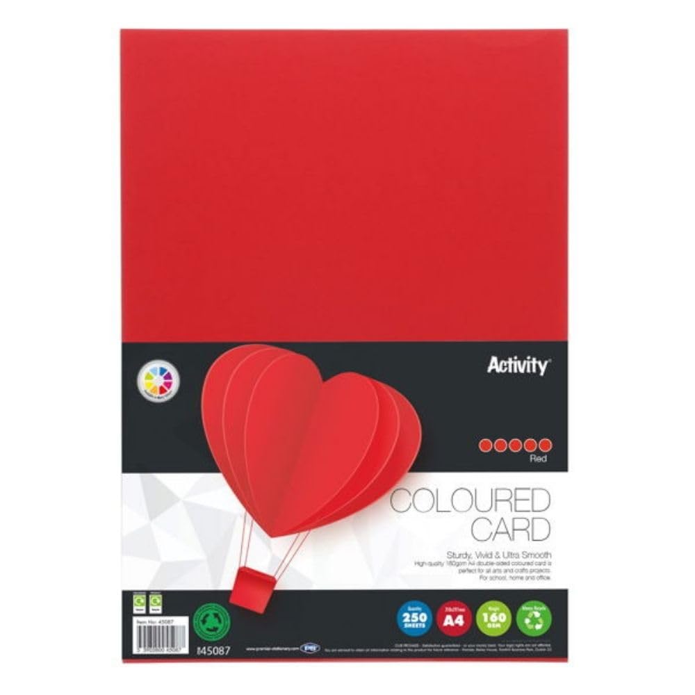Premier Stationery A4 Red Coloured Card (160gsm). Pack of 50, Double-sided, A4 Card for printers, Perfect for kids art & craft card making activities, DIY Crafts, Scrapbooking and so much more. — image 1
