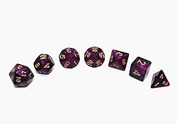 CREEBUY 7Pcs DND Dice Set Black Purple RPG