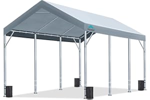 ADVANCE OUTDOOR 12x20 ft Heavy Duty Carport Potable Car Canopy Garage Party Tent Boat Shelter, Adjustable Height from 9.5 ft to 11 ft, Gray