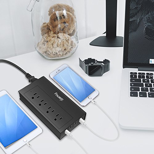 Travel Power Strip Adapter Converter with High Speed Smart USB Charging Powerjc - Black - Thumbnail 3