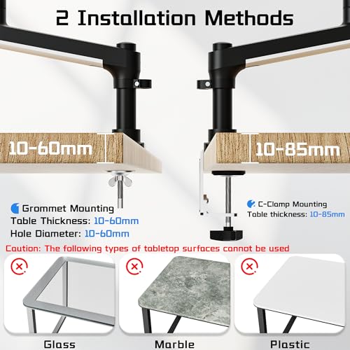 ETHU Monitor Stand, 2-14KG Heavy Duty Gas Spring Monitor Arm with Height Adjustment & Tilt, VESA Desk Mount with Dual Installation Options for 17-40 inch Screens, VESA 75x75/100x100, Black