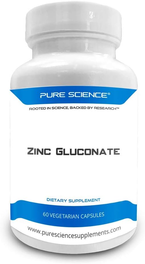 Pure Science Zinc Gluconate 60mg with 5mg BioPerine (Natural Bioavailability Enhancer for Better Absorption) – 60 Vegetarian Capsules