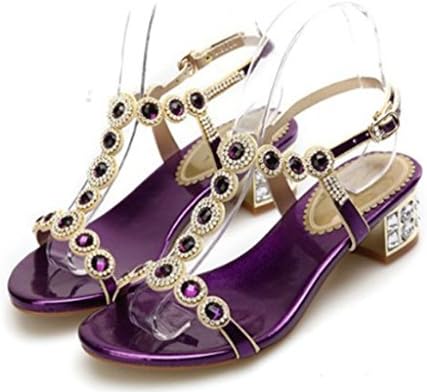 Naly Women's Miya Purple Mid Heel Crystal Bridal Bridesmaid Dresses Shoes with Ankle Strap 8B US