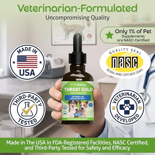 Pet Wellbeing - Throat Gold for Dogs - Natural Herbal Throat and Respiratory Support for Canines - 2 oz (59ml)