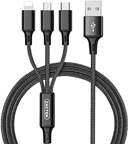 Multi Charger Cable-ZACTEK- Nylon Braided(4.0ft) Multi Connector USB Cable with Type C/Micro/Lightning 3 in 1 USB Cable for Samsung Galaxy S9/iPhone X/iPad/Google/Nexus/LG/Huawei Mate9