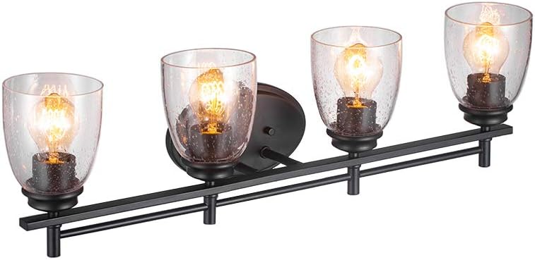 Jinzo Farmhouse 30" Bathroom Vanity Light Fixture 4-Lights Matte Black with Clear Seeded Glass, Up/Down Use - - 