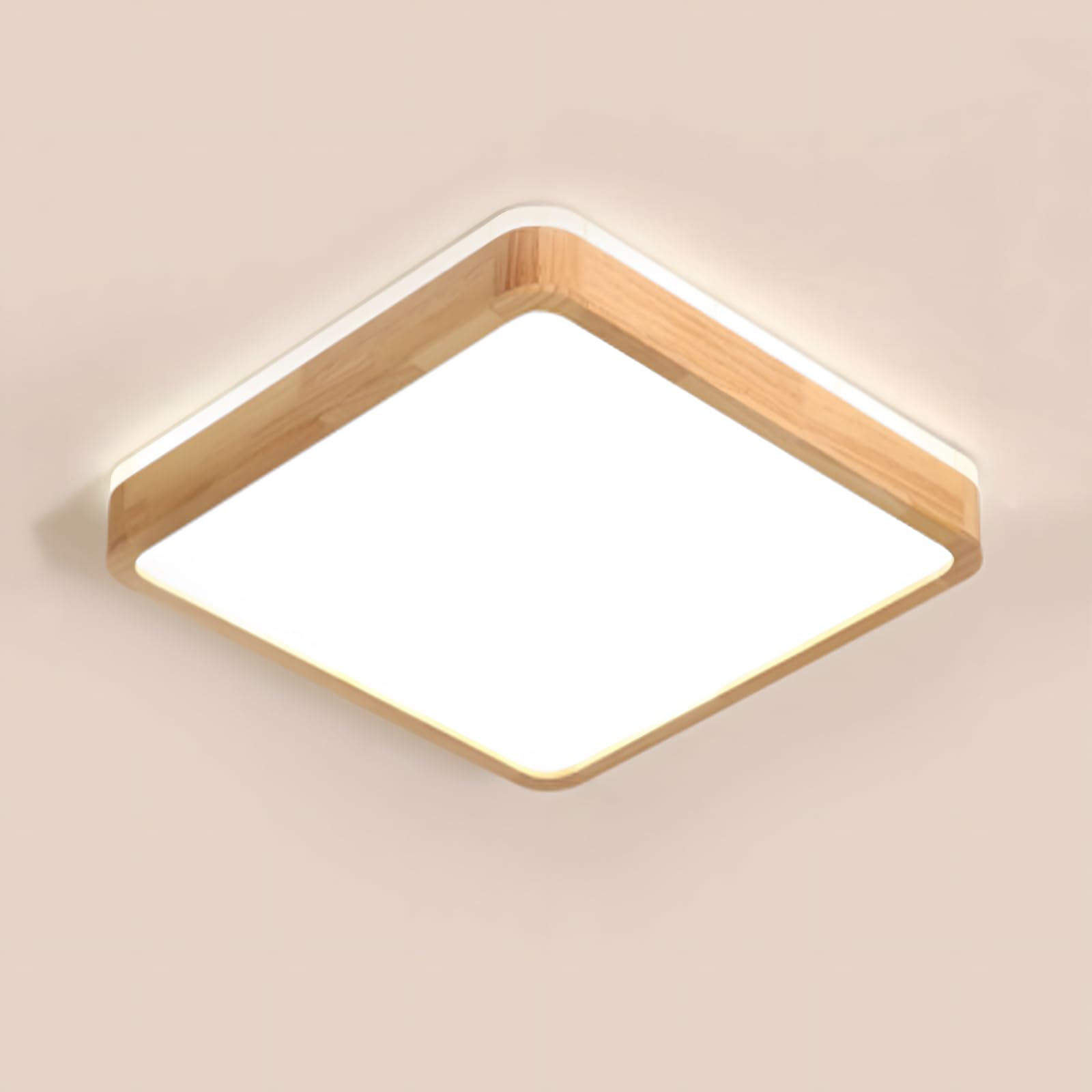 YYUTLUO LED Ceiling Light Wood, Top 360° Glow Square Natural Wooden Lamp | 4500K Natural White, 18W 1600lm | Living Room, Kitchen, Dining Room, Hallway, Home, Office, Children's Room, Study (Ø30cm)