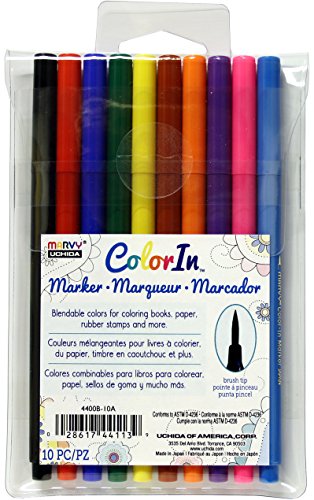 Uchida 10 piece colorin brush tip marker set, primary