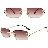 SDINM Rimless Sunglasses for Men Women Fashion Small Narrow Rectangle Sun Glasses Shades 90s Eyewear