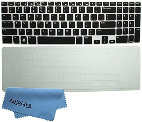 AutoLive 2-Pack Translucent Silicone Gel Keyboard Protector Cover Skin for 15.6" New Dell Inspiron 15R i15R i15RM i15RV N5110 M5110 M511R US Layout + 1 x Microfiber Cleaning Cloth from AutoLive(Black+Clear)