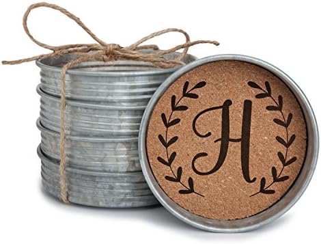 Occasionally Made Monogram H Mason Jar Lid 4 Coaster Stack