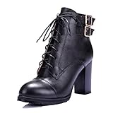 BeanFashion Women's Zipper Low-Top Soft Material High-Heels Closed Toe Solid Boots