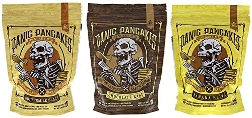 Panic Pancakes Complete Pancake & Waffle Mix Variety Pack by Sinister Labs: Buttermilk, Banana & Chocolate. Whole grain oat flour and 20g protein per serving - No Added Sugar - 11.5 oz bags (3-Pack) - Thumbnail 7