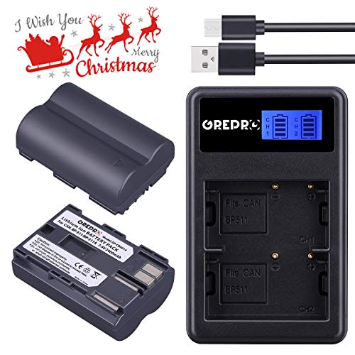 Grepro BP-511/BP-511A Camera Battery (2 Pack) and Dual USB LCD Charger Set for Canon EOS 50D 40D 30D 20Da 20D 10D 5D 300D Digital Rebel D30 D60 PowerShot G6 G5 G3 G2 G1 Pro 1 Pro 90 Pro 90 is
