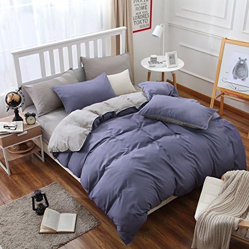 Hla Bed Set Minimalist Solid Color Bedding 4 Piece of Linen , Smoked ,2.0M Purple (6.6 Ft) Bed
