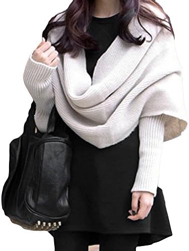 LOCOMO Knit Long Sleeve Scarf Shawl Wrap Sweater Cardigan FAF081BEI