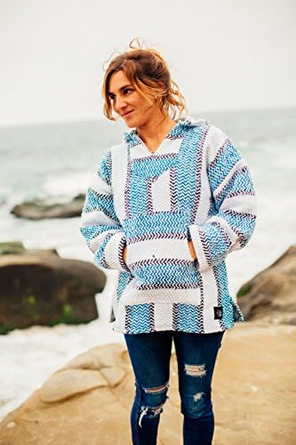 Fiesta Ziesta Poncho - Hand-woven, Authentic and Eco Friendly Mexican Baja Hoodie with Pocket, Cactus - Small