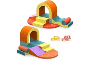 Yaofala 10 PCS Color Foam Climbing Blocks for Toddlers, Soft Play Set with Toy Car, Climbing Blocks for Toddlers 1-3, Indoor 