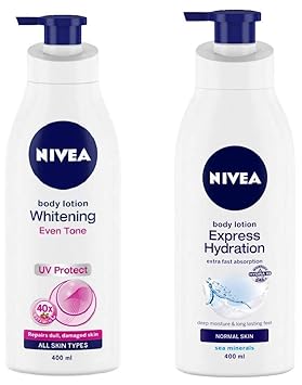 NIVEA Body Lotion, Whitening Even Tone UV Protect, 400ml and NIVEA Body Lotion, Express Hydration With Sea Minerals, 400ml