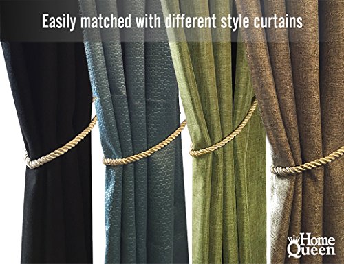 Home Queen Rope Tie Backs for Window Curtain with 4 Hooks, Hand Knitting Buckle Cord Drapery Holdbacks, 4 Pieces, Beige - Thumbnail 5