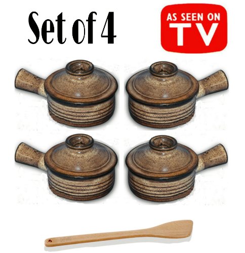 Set of 4 Stone Wave Microwave Cooker with Chefwing Wood Kitchen Tool (4, Set of 4 with Spatula)