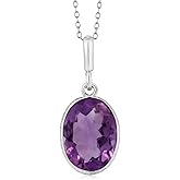 Gem Stone King 5.00 Cttw Purple Amethyst Pendant Necklace For Women | 925 Sterling Silver | Gemstone Birthstone | Oval 10X14MM | With 18 Inch Silver Chain