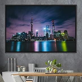 signwin Framed Canvas Wall Art City Illuminations Aerial...