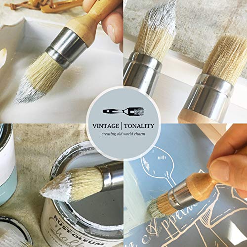 Vintage Tonality 2 Stencil Chalk Paint Brush Set Small Natural Bristles for Stenciling Wax Milk Paints Furniture & Craft Projects