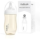 Gulicola Newborn Breastfeeding Baby Bottle with Extra Slow Flow Nipples, 0 Months+, Anti Colic, BPA Free PPSU, 7 oz - Clear
