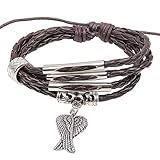 Father.son Angel Wing Guitar Love Heart Beard Butterfly Pendant Bangle Vintage Leather Bracelet Bead Embossed Surfer Wrap Braided Tribal Halloween Jewelry (Angel Wing)